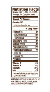 Vita Coco Café Latte Coconut Water Vanilla 11.1oz 12-Pack Nutrition Facts