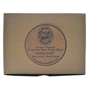 Aloha Island Lava Java Kona Dark Roast Coffee Pods 24ct Box Back