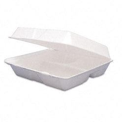 Dart 3 Compartment Styrofoam Hinged Carryout Food Containers 8 3-8 x 7 7-8 x 3 1-4 Inches 200ct