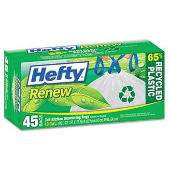 Hefty 13 Gallon Renew Recycled Kitchen and Trash Bags 45ct Box Left